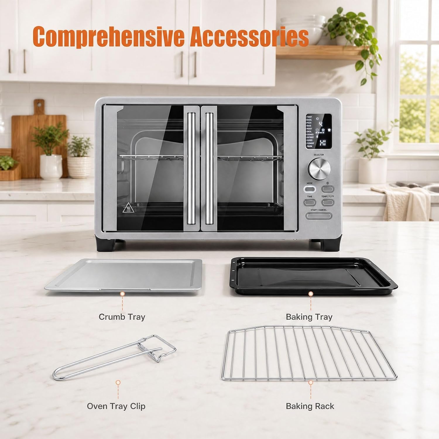 25l-french-door-air-fryer-toaster-oven-countertop-1500w-11-presets-baking-tray-rack-crumb-tray-clip-digital-display-dishwasher-safe-stainless-steel