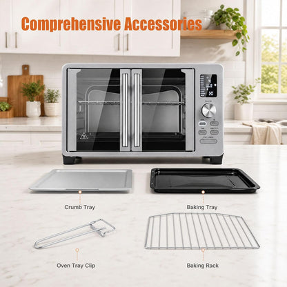 25L French Door Air Fryer Toaster Oven Countertop | 1500W | 11 Presets | Baking Tray, Rack, Crumb Tray & Clip | Digital Display | Dishwasher-Safe | Stainless Steel6