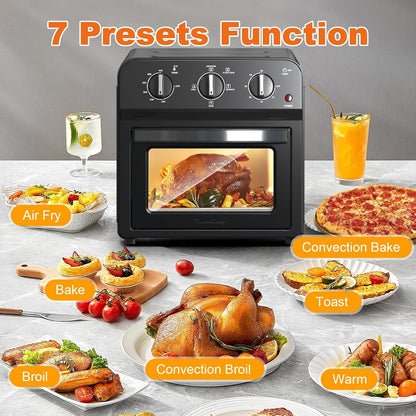 4-Slice Air Fryer Toaster Oven Combo - 360° Hot Air Circulation & Larger Capacity, Timer & Temp Control, Stainless Steel 7-In-1 Convection Oven Countertop, Low Oil for Family Cooking (Black)6