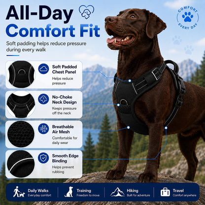 No Pull Dog Harness, Large Black Tactical Vest Harness, Heavy Duty 900D Nylon Reflective Pet Harness with Front & Back Control Handles, Adjustable Padded Vest for Large Dogs German Shepherd5