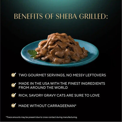 Sheba Perfect Portions Grilled Bites Wet Cat Food, Tuna, 2.6 Oz, 24 Ct | Real Tuna, Snap-Peel-Serve Twin-Pack Trays, Zero Leftovers, Shredded Grilled Strips, Aafco-Compliant, 48 Servings3