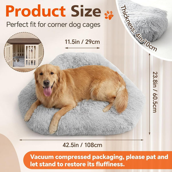 Lemonroad 42.5 Inch Corner Dog Crate Bed Pad Washable Dog Kennel Pad Mat Furniture for Large Dogs Thick Plush Crate Pet Cage Sleeping Bed Pet Corner Side Table (Only Mat)2