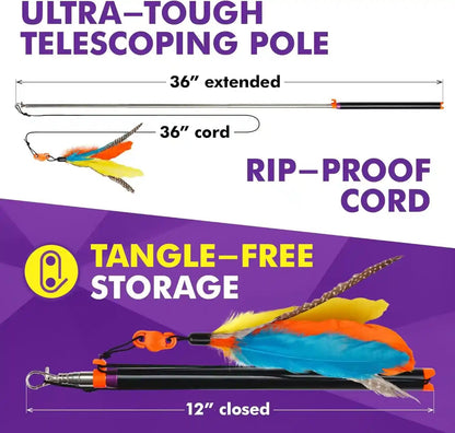 Cat Amazing Snatch - Magnetic Cat Wand Toy! Telescoping, Durable Feather Toy for Cats - Fishing Pole & Teaser Wand String Stick - Cats Can Really Catch!5