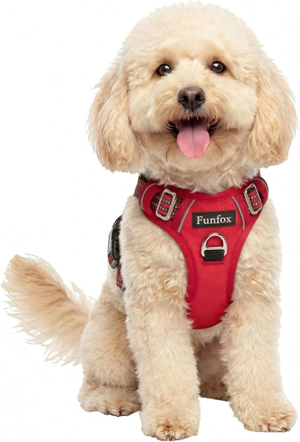 funfox-dog-harness-medium-sized-dog-vertical-handle-easy-control-no-pull-pet-vest-adjustable-with-2-leash-clips-soft-material-reflective-safe-night-walking-for-small-medium-large-breed-black-m