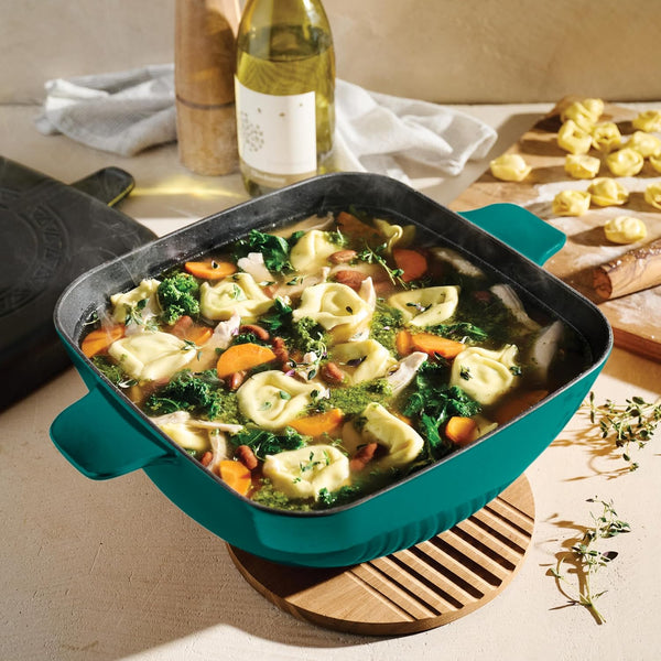 Cultura 2-In-1 Enameled Cast Iron 6.5-Qt Dutch Oven and Griddle | Oven Safe Pot with Reversible Lid Griddle and Trivet - Great for Braising, Roasting and Bread Baking - Teal Green10