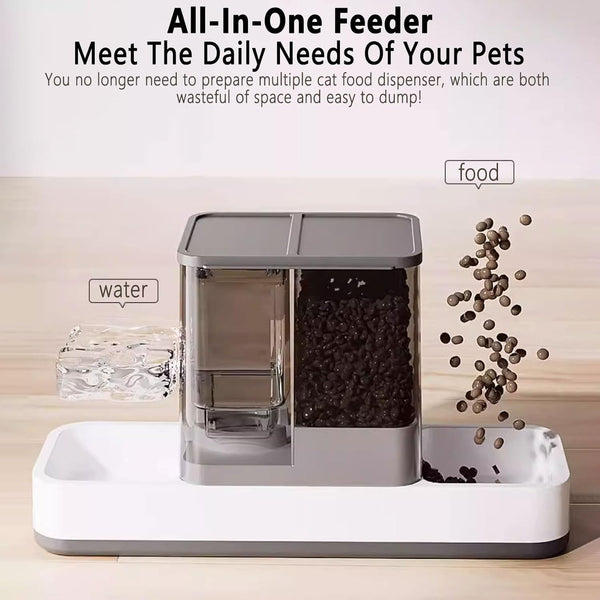 Kathson Gravity Cat Food and Water Dispenser Automatic Dog Feeder Waterer 2 in 1 Auto Pet Food and Water Bowl Set Self Feeding for Puppy Kitten，Grey3