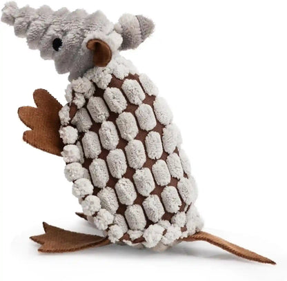 Hollypet Plush Dog Squeaky Toy Stuffed Armadillo Animal Pet Puppy Chew Toys with Clean Teeth for Small Medium Large All Breed Sizes Dogs, Gray, 8 In22