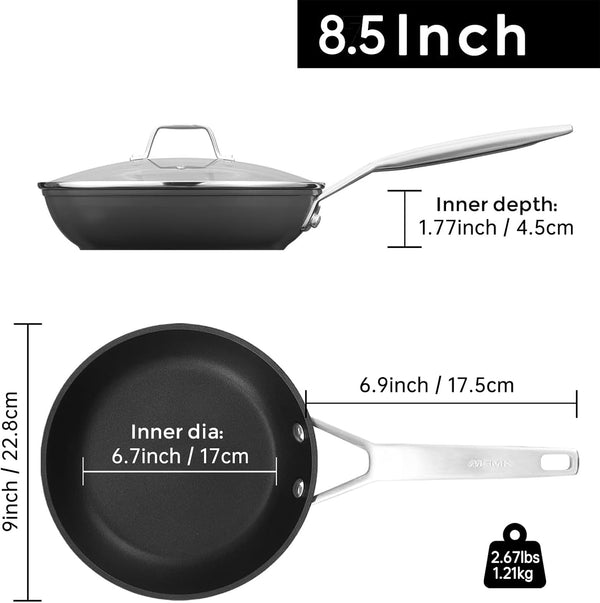 8.5 Inch Small Nonstick Frying Pan with Lid, Egg Omelet Skillet | Non Toxic, Even Heating, Easy Clean, Dishwasher & Oven Safe, Suitable for Gas & Electric & Induction Stoves, PFOA & PFAS Free5