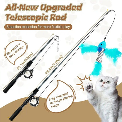 Pawaboo Cat Feather Toys, 4 Pack Interactive Cat Feather Teaser Wand Toys, Retractable Fishing Pole Wand Catcher Exerciser with Refill Fish, Dragonfly Worm with Bells, Fun Cat Kitten Kitty Playing Toy2