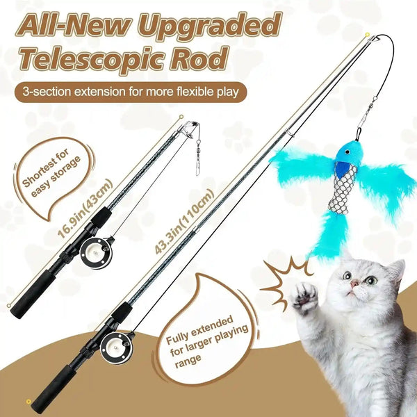 Pawaboo Cat Feather Toys, 4 Pack Interactive Cat Feather Teaser Wand Toys, Retractable Fishing Pole Wand Catcher Exerciser with Refill Fish, Dragonfly Worm with Bells, Fun Cat Kitten Kitty Playing Toy2