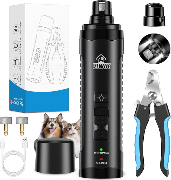 VIWIK Dog Nail Trimmers with Light, Cat Dog Nail Clippers, Dog Nail Grinder Quiet for Large Medium Small Dogs Paw & Cats Claw, Electric 2-Speed Pet Toenail Grooming Supplies, Gifts for Dog Lovers.9
