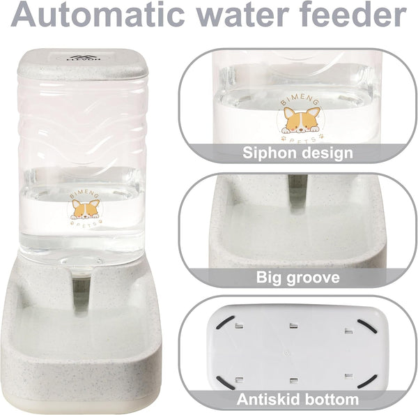 Elevon Automatic Cat Feeder, Gravity Food and Water Dispenser Bowl Set for Small Medium Dogs Animals, Pet Feeder Dispenser Storage Food, 3.8L Large Capacity, White & Gray4