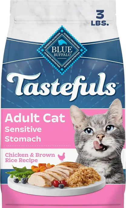 Blue Buffalo Tastefuls Chicken & Brown Rice Recipe Sensitive Stomach Adult Dry Cat Food, Real Chicken First, Deliciously Healthy Natural Cat Food, Natural Ingredients, Supports Digestion, 7-Lb Bag11