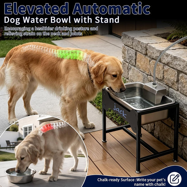BWOGUE 3 Gal Automatic Dog Water Dispenser, Elevated Outdoor Bowl for Dogs | Automatic Water Dispenser for Dogs, Stainless Steel Pet Waterer, 9/11/13/15 in Stand, Float Valve, Big Dogs Pets Livestock2