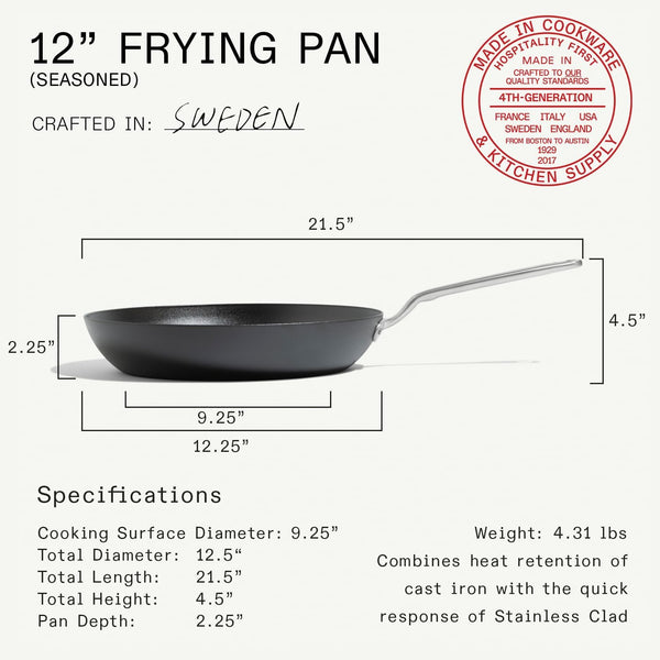 Made in Cookware - Seasoned 12" Carbon Steel Frying Pan - Professional Cookware - Crafted in Sweden - Induction Compatible3