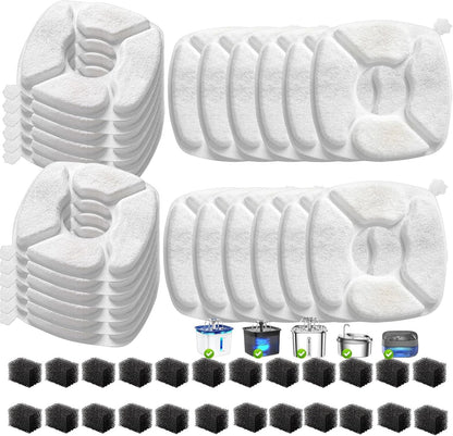 32 Pcs Cat Water Fountain Replacement Filters-16 Pack Cat Fountain Filters with 16 Pack Sponges, Enhanced Compatibility Pet Fountain Filter Fit for 95Oz/2.8L 135Oz/4L 67Oz/2L Pet Drinking Fountain10