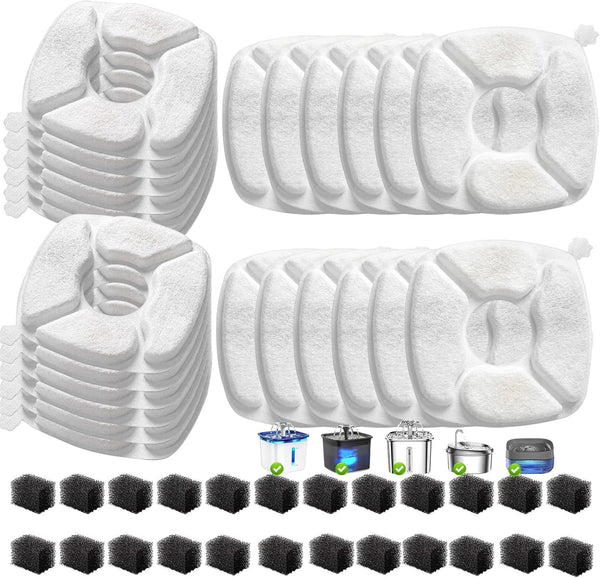 32 Pcs Cat Water Fountain Replacement Filters-16 Pack Cat Fountain Filters with 16 Pack Sponges, Enhanced Compatibility Pet Fountain Filter Fit for 95Oz/2.8L 135Oz/4L 67Oz/2L Pet Drinking Fountain10