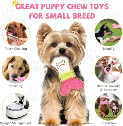 BAEJMJK 6 Pack Puppy Teething Toys Pink Small Breed Dog Chew Toys with Rope Cute Soft Rubber Puppy Toys Set for Cleaning Teeth Interactive Pet Doggy Bone Toys6