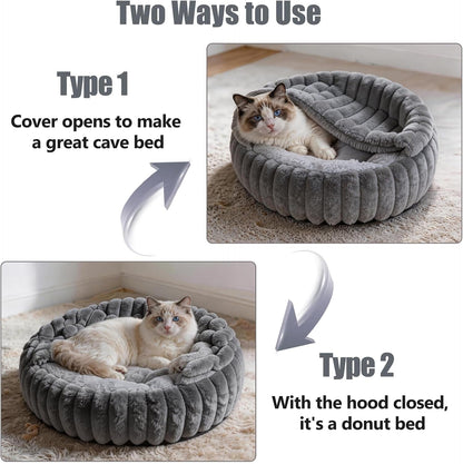 Cat Beds for Indoor Cats, 2 in 1 Cat Cave Bed Kitten Bed for Small Pets, Small Dog Bed with Cover, Pet Bed for Puppy and Kitten with Anti-Slip Bottom-Dark Gray-20 Inches2