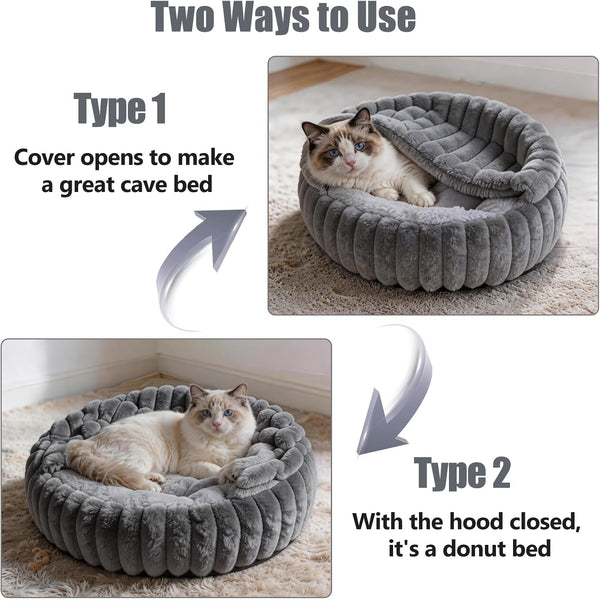 Cat Beds for Indoor Cats, 2 in 1 Cat Cave Bed Kitten Bed for Small Pets, Small Dog Bed with Cover, Pet Bed for Puppy and Kitten with Anti-Slip Bottom-Dark Gray-20 Inches2