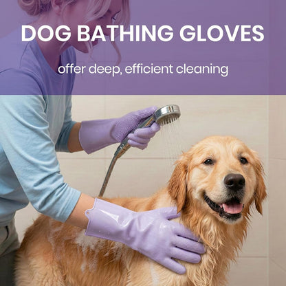 Silicone Pet Grooming Gloves Dog Washing Gloves for Bathing, 1 Pair Purple | 3000 Soft Silicone Bristles, 5-Finger Flexible, Gently Massages & Removes Fur, Non-Slip, Easy Clean, for Dogs/Cats/Horses3