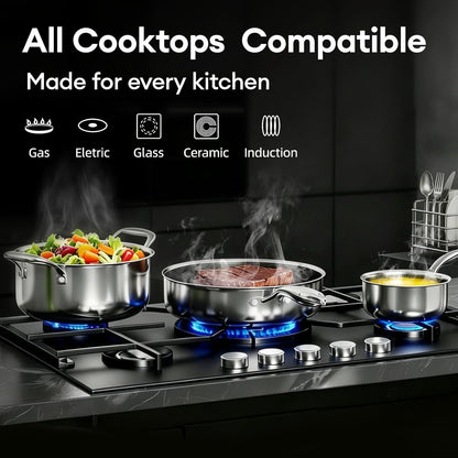 10Pcs Pots and Pans Set Non Stick, Stainless Steel Cookware Set | Hybrid, Non Toxic, Dishwasher and Oven Safe, All Cooktop Compatible, Stay-Cool Handles, PFOA Free5