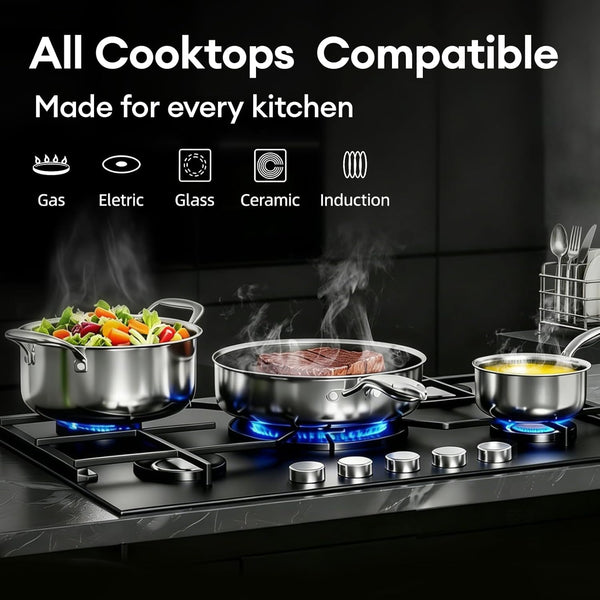 10Pcs Pots and Pans Set Non Stick, Stainless Steel Cookware Set | Hybrid, Non Toxic, Dishwasher and Oven Safe, All Cooktop Compatible, Stay-Cool Handles, PFOA Free5