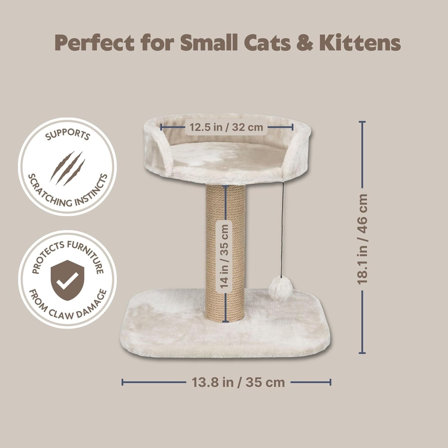 trixie-mica-18-in-cat-tree-for-kittens-indoor-jute-scratching-post-cat-furniture-padded-platform-dangling-toy-greige
