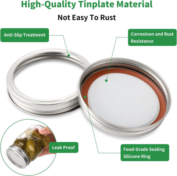 36Pcs Mason Jar Lids with Rings Wide Mouth, Upgrade Canning Lids with Rings/Bands for Ball, Kerr Jars and More, Split-Type with Leak Proof & Airtight, Food Grade Material for Mason Jars4