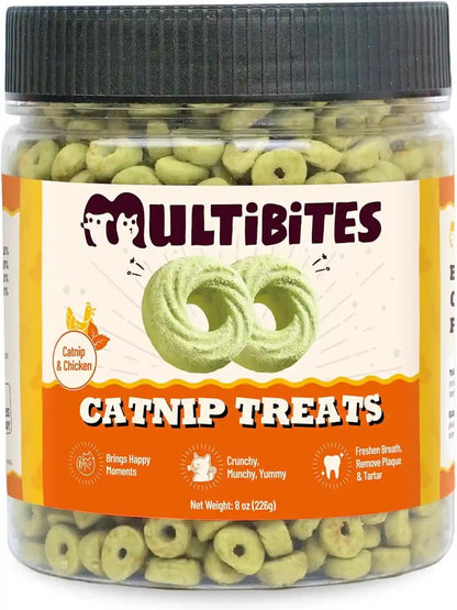 9 Oz Catnip Cat Treats with Vitamins, Teeth Cleaning & Training | All-Natural Chicken, Salmon, Catnip & Barley Grass. Crunchy Cleans Teeth, Freshens Breath. Helps Hairballs & Digestion.1