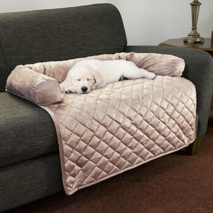 Couch Cover for Dogs - 35X35 Pet Furniture Protector with Memory Foam Neck Bolster, Quilted Fabric, and Water-Resistant Base Layer by PETMAKER (Gray)10