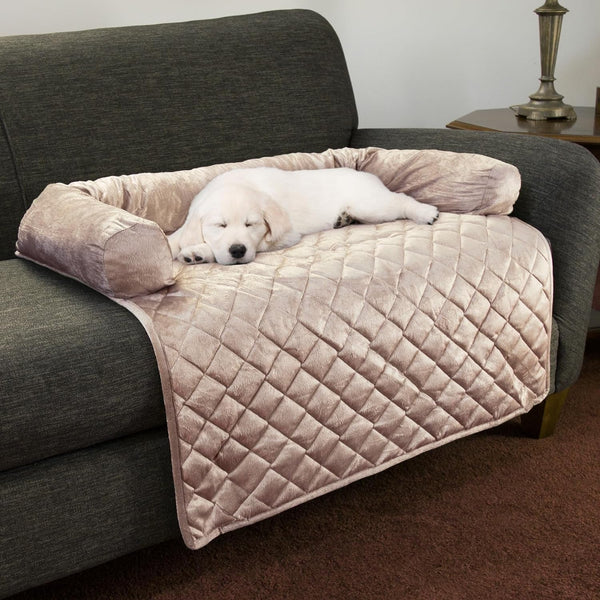 Couch Cover for Dogs - 35X35 Pet Furniture Protector with Memory Foam Neck Bolster, Quilted Fabric, and Water-Resistant Base Layer by PETMAKER (Gray)10