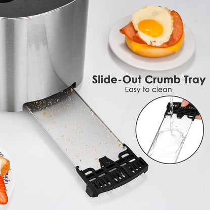 4 Slice Toaster,  Full Stainless Steel Toaster with LED Display, Touch Buttons with Long Extra Wide Slots, Bagel, Defrost, Reheat, Cancel Functions, Removable Crumb Tray, 1300W5