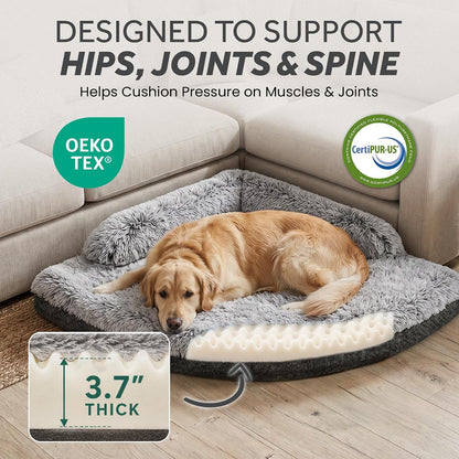 Corner Dog Bed Large, 39" Calming Fluffy Orthopedic Pet Beds, Grey | Space Saving Plush Corner Nest,Egg-Crate Foam, Washable Cover, Waterproof Liner, Non-Slip Bottom and Bolsters for Large Dogs3