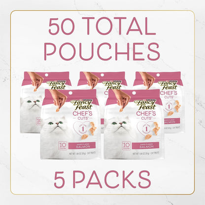 Purely Fancy Feast Natural Hand-Selected Flaked Salmon Entree Cat Treat - (5 Packs of 10) 1.06-Ounce Pouches4