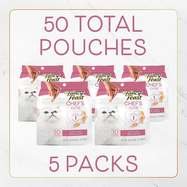 Purely Fancy Feast Natural Hand-Selected Flaked Salmon Entree Cat Treat - (5 Packs of 10) 1.06-Ounce Pouches4