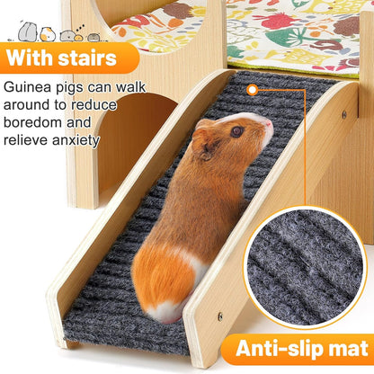 MEWTOGO Upgraded Sturdy Wooden Guinea Pig Castle with Stairs & Mat | Easy to Assemble, Sturdy, Playing Hiding House, for Hamsters Bunny Chinchillas Small Animals5