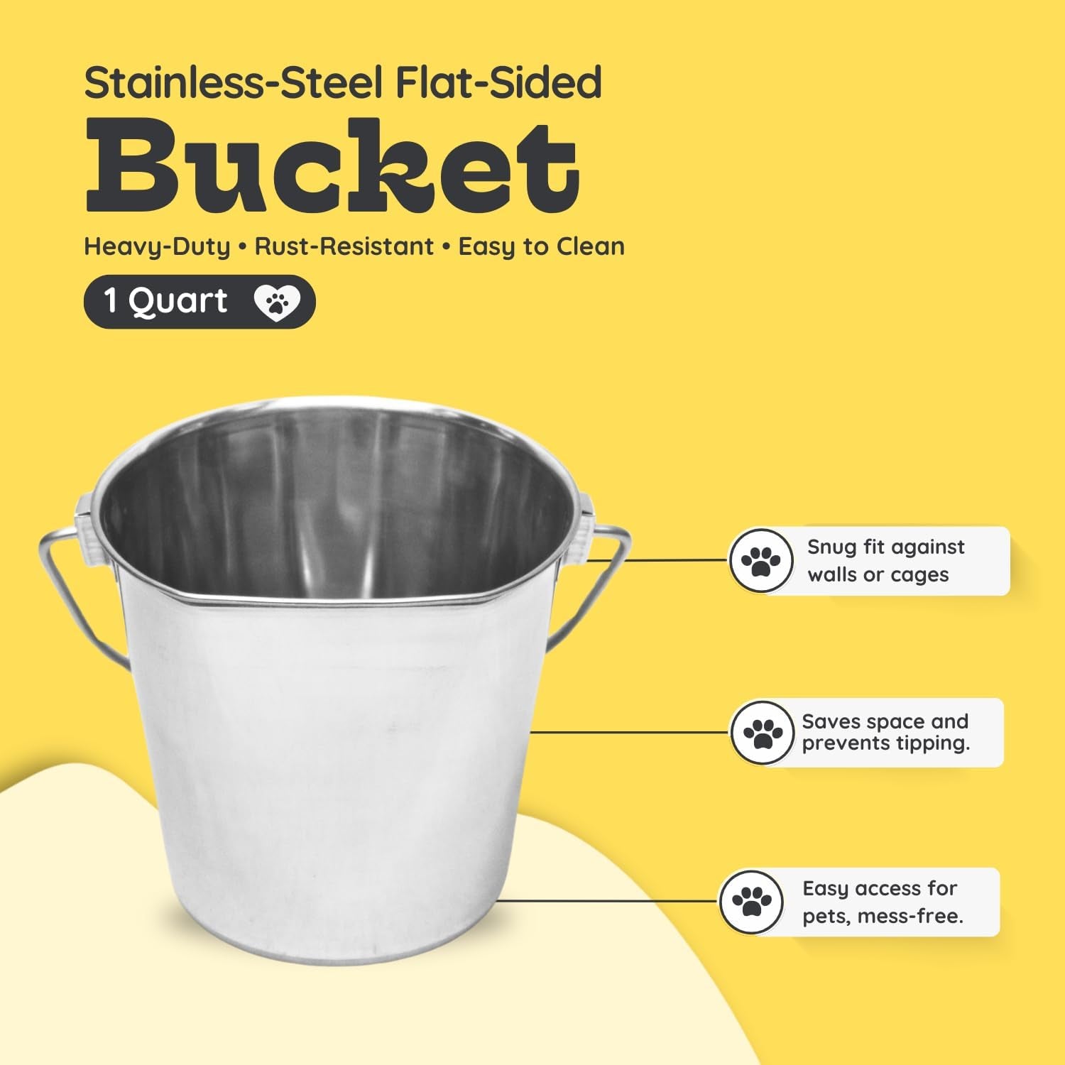 stainless-steel-flat-side-bucket-1-quart-0-25-gallon-heavy-duty-hanging-food-water-pail-for-dogs-cats-birds-kennel-cages-crates-durable-rustproof-multi-purpose-feeding-buckets