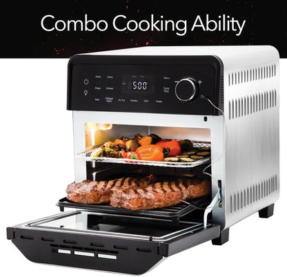 Smart Air Fryer Oven with POWERPORT™ Plug-In Grill for Dual-Zone Efficient Cook, 100 in 1 Advanced Convection Toaster Oven Countertop W/Insulated 2-Glass Door, 450°F Preheat, Stainless Steel3