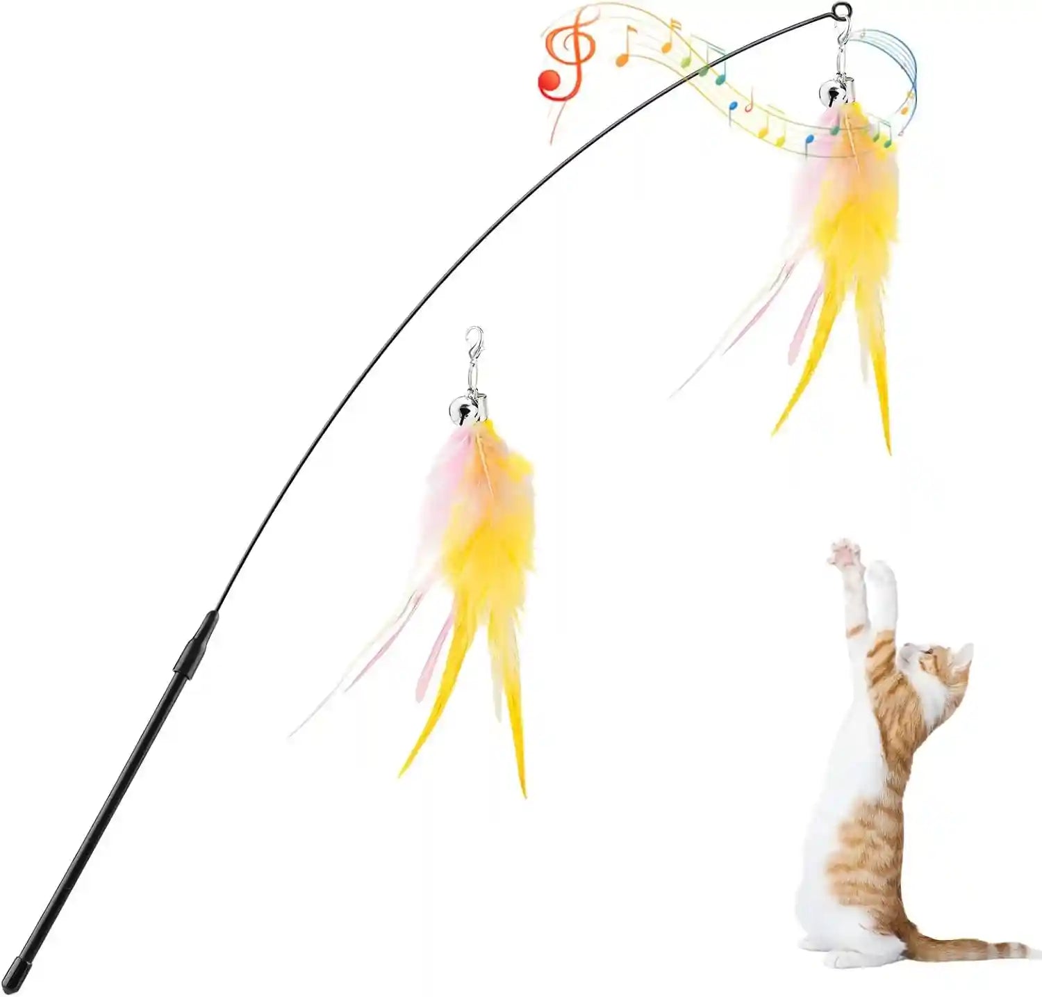 pawaboo-feather-teaser-cat-toy-interactive-wand-with-extra-long-34-5-wand-and-small-bell-fun-exerciser-playing-toy-for-kittens-or-cats-brown-feather