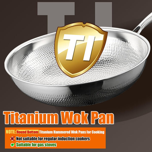 Titanium Hammered Pan Pro, 2026 Upgrade Double-Side Hammered Wok, Frying Pans Nonstick, Durable Scratch-Resistant Non Stick Titanium Pans for Cooking,No Lid,14.17In3