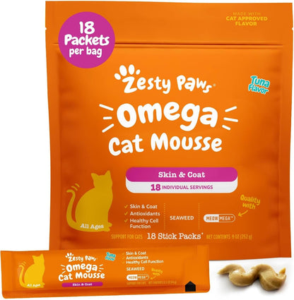 Zesty Paws Omega Cat Mousse Squeezable Cat Supplement - with Seaweed, Omega Fatty Acids, Antioxidants Vitamins & Minerals - Skin & Coat Support for Cats - Tuna Fish Flavor - 18 Count6
