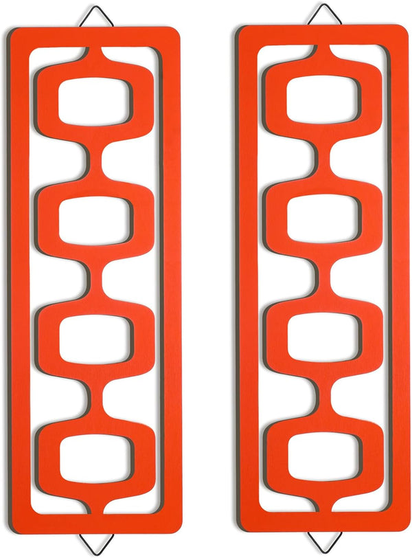 2 Pcs Mid Century Modern Wall Art Wood Mid Century Elegance Decor Accents Abstract Wall Sculpture Geometric Panels for Interior Panel Art for Home Living Room(Orange)1