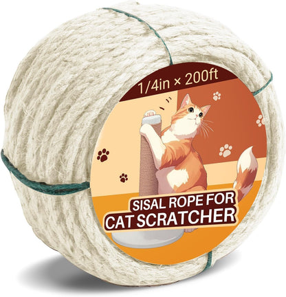 Sisal Rope for Cat Scratcher 1/4" 100 Ft Cat Tree Twine for Repairing Cat Scratching Post Replacement DIY Hemp Rope for Carpet Mat, Pet, and Crafts Gardening Home Decorating15