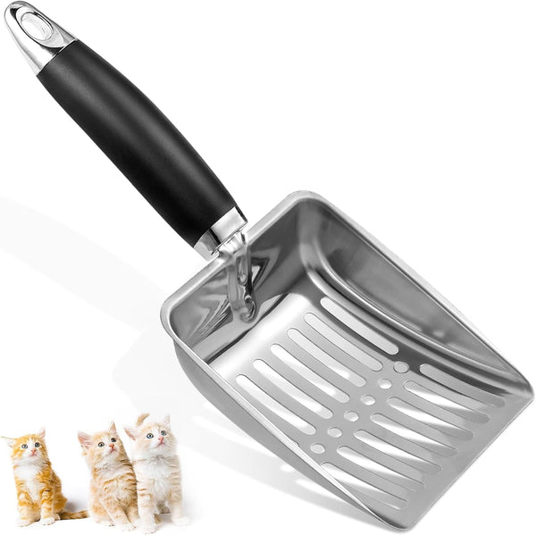 Cat Litter Scoop - Stainless Steel Metal Cat Litter Scoop-Kitty Metal Scooper-Sturdy Mesh Scooper - Mesh Shovel-Easy to Clean - Suitable for Cat Litter Box - Light Black1