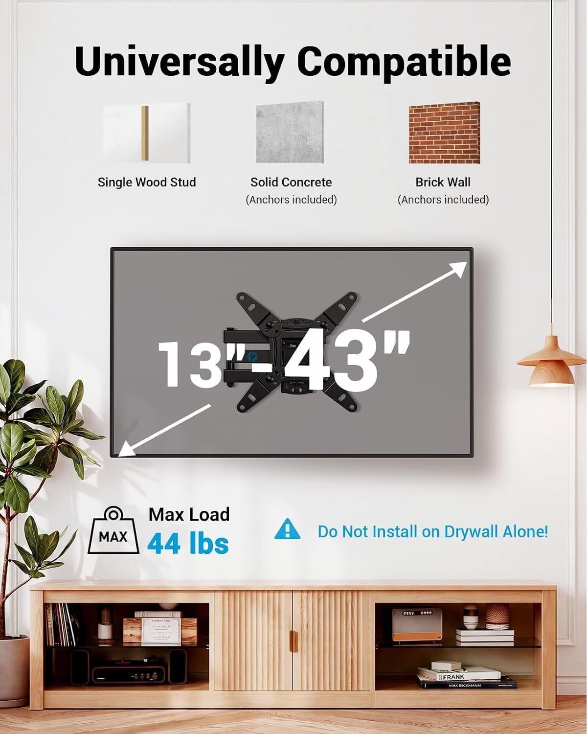 full-motion-tv-wall-mount-for-echo-show-21-15-and-13-43-inch-flat-curved-screen-tvs-monitors-max-vesa-200x200mm-up-to-44lbs-tv-mount-wall-bracket-with-rotation-swivel-tilt-extension