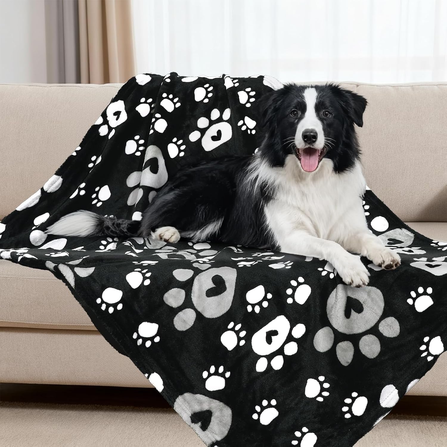rezutan-blanket-for-large-dogs-cat-flannel-washable-soft-pet-mat-throw-cover-for-kennels-beds-sofas-furniture-protection-cute-paw-pattern-black-50x40-inch