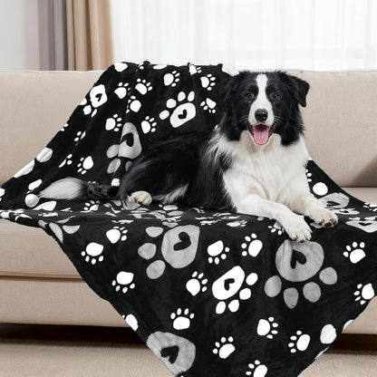 Rezutan Blanket for Large Dogs, Cat Flannel Washable Soft Pet Mat Throw Cover for Kennels-Beds, Sofas, Furniture Protection, Cute Paw Pattern, Black, 50X40 Inch17