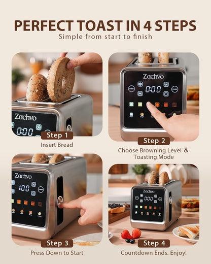 2 Slice Touchscreen Toaster with Digital Countdown & Bagel Mode | 1.5" Wide Slots, Single-Side Toasting, Bread, Waffle & Muffin Presets, Memory, 6 Shade Settings, Defrost & Reheat8