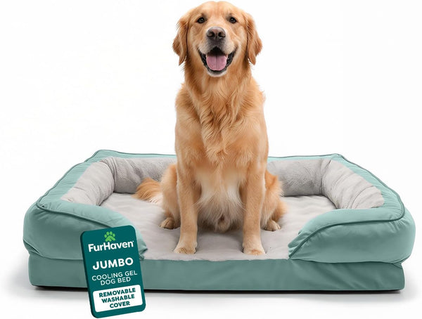 Furhaven Cooling Gel Dog Bed for Large Dogs, Perfect Comfort Sofa Bed with Cool Gel-Top Foam with a Solid Orthopedic Foam Base for Joint Support, Washable Cover, Jumbo XL, Plush & Velvet, Granite Gray12